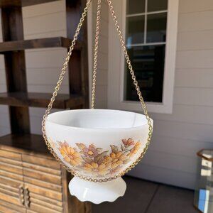 Vintage Milk Glass Lamp Shade Daisy Pattern Hanging Planter